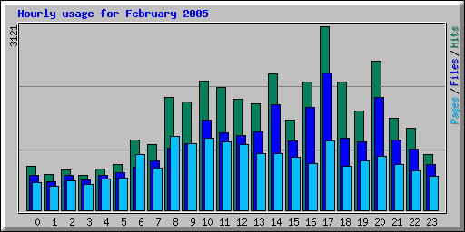 Hourly usage for February 2005